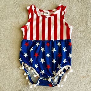 Pat Pat Baby Girl Red, White & Blue Stars and Stripes Romper